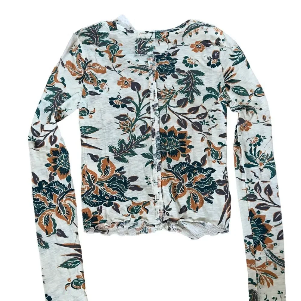 We The Free Free People Dreamed of You Floral Ruched Long Sleeve Top XSMALL NWT